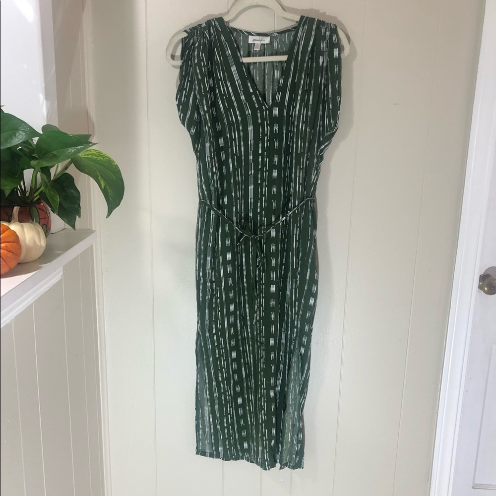 Porridge Green & White Tie Waist Midi Dress